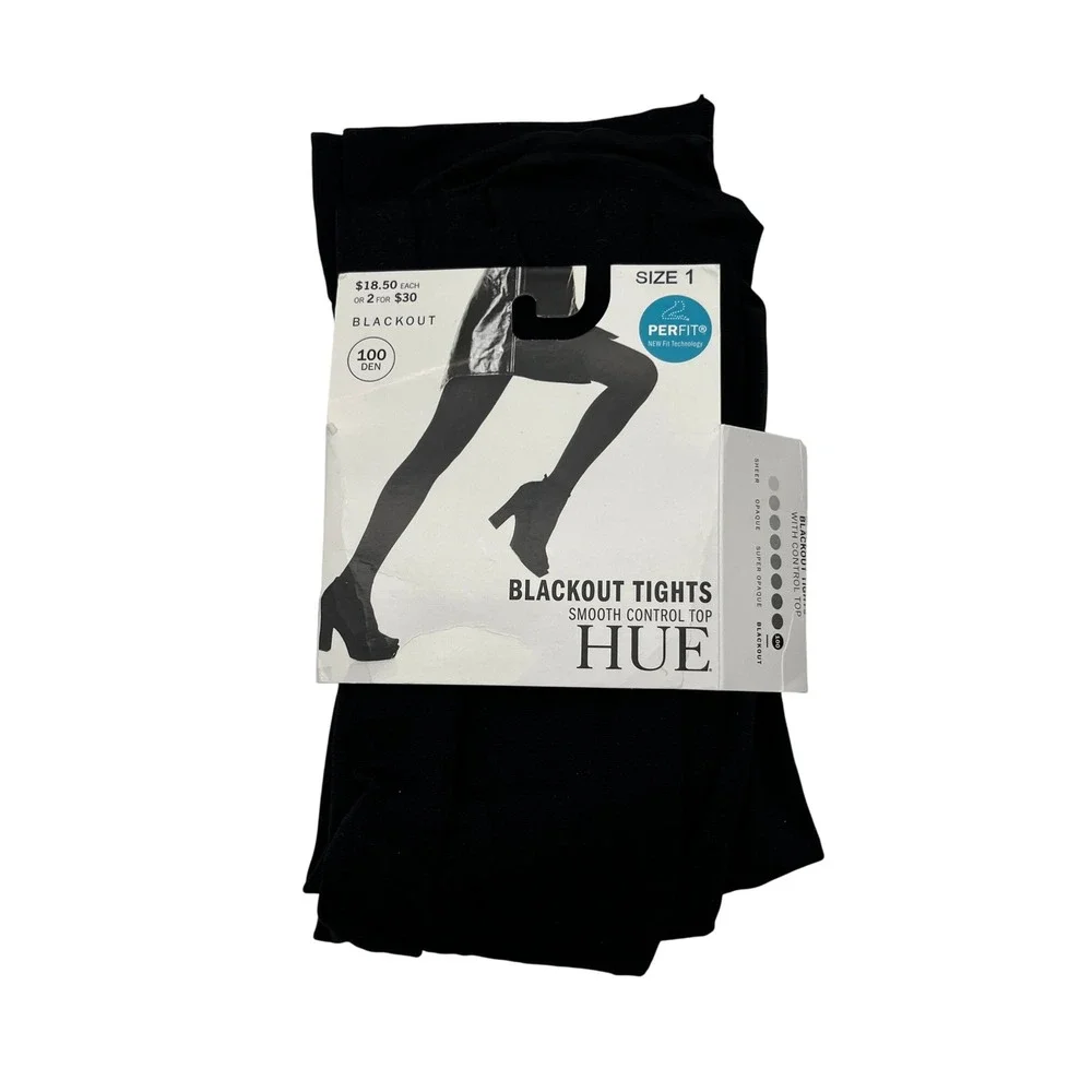 Hue Blackout Tights Womens Size 1 Black Smooth Control Top 100 Denier Opaque